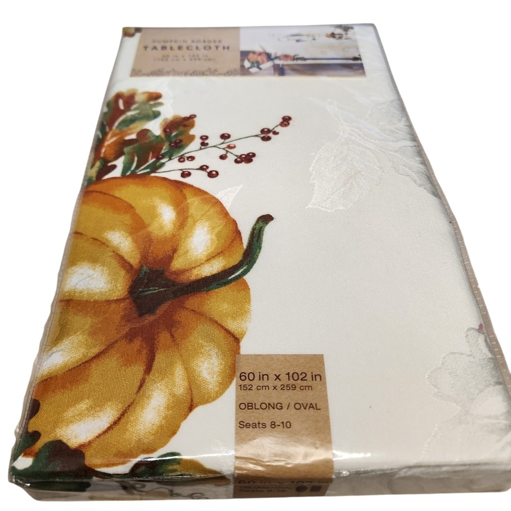 Pumpkin Border Tablecloth 60x102 Inches Obling/Oval Aututmn Medley Machine Wash